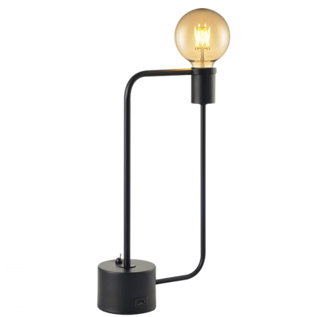 Luminaria de mesa 1 lamp. e27 pt c/ usb aramis