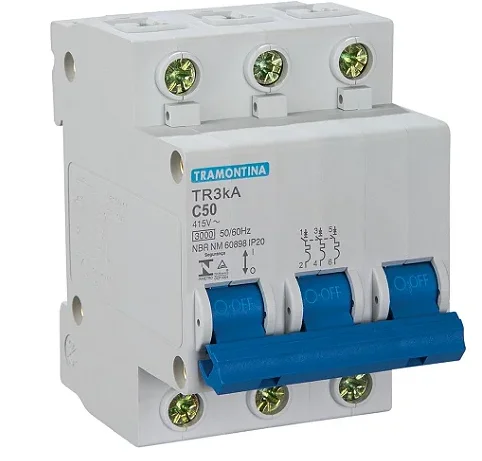 Disjuntor 3x 50a c 3ka 127v - 220v tramontina