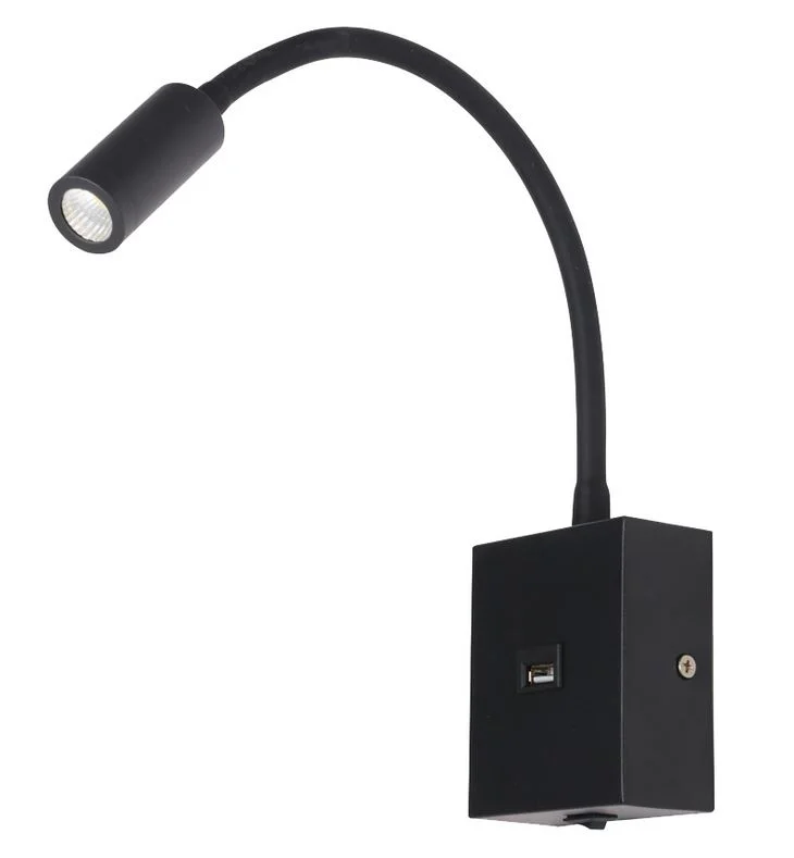 Arandela led 3w 3000k pt ip20 articulada c/ usb 2,1a aine